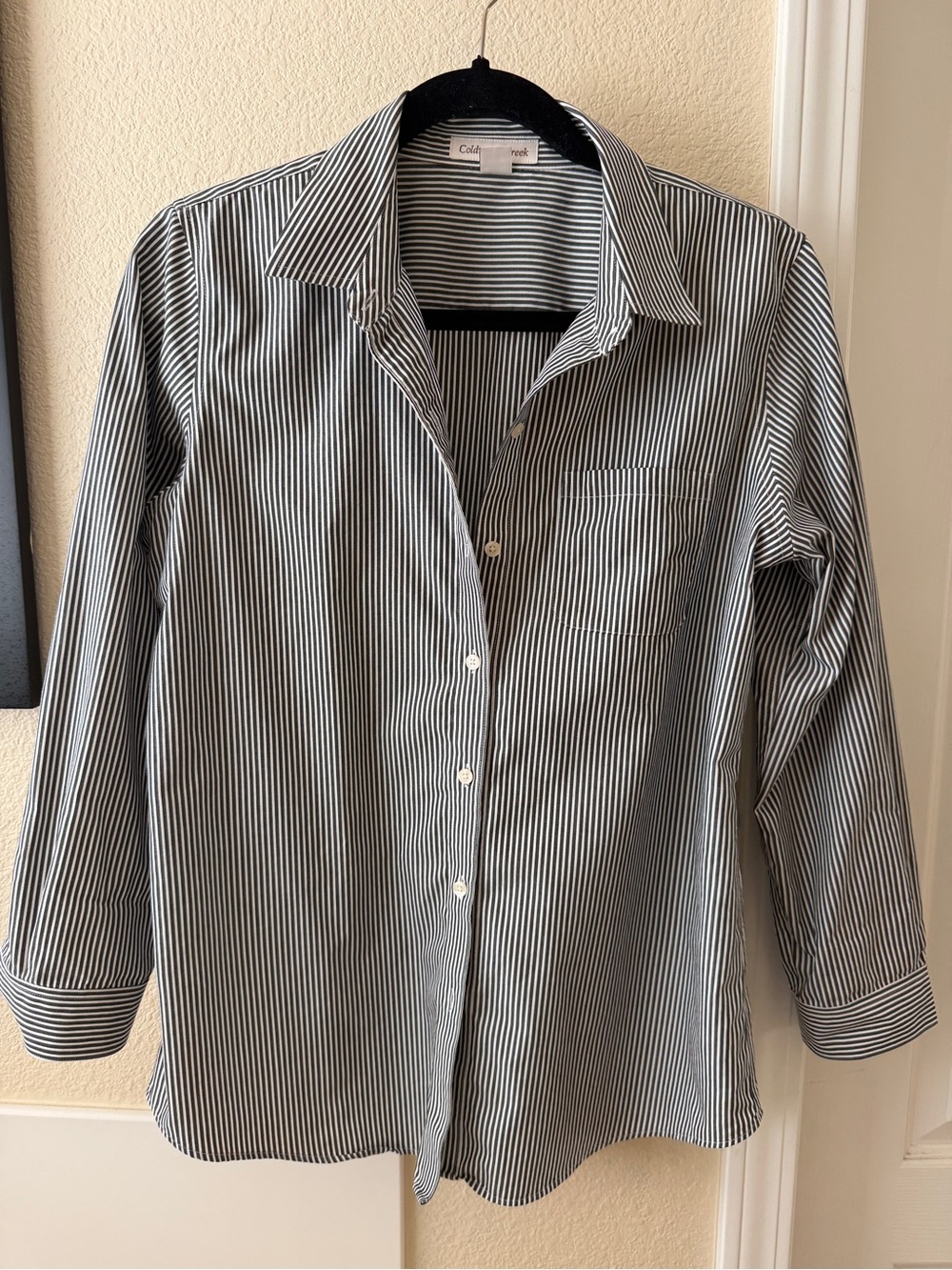 Coldwater Creek Black and White Pinstripe Button-Up Shirt